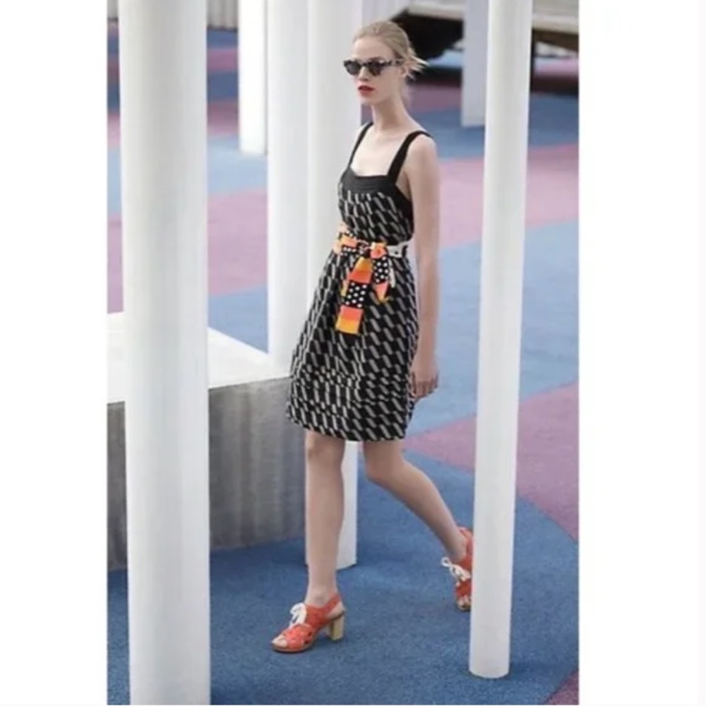 ANTHROPOLOGIE Maeve Dessau Black Tiered Strappy Sleeveless Linen Dress Size 4